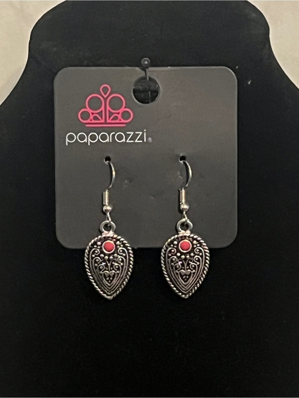 Paparazzi Silver Teardrop Earrings with Pink Accent Stone